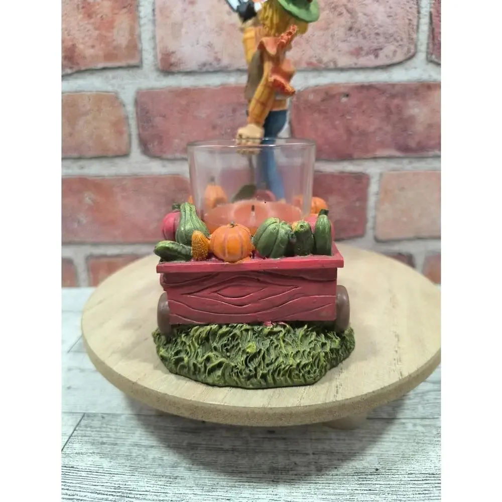 2011 Yankee Candle Scarecrow Hill Candle Holder Fall Pumpkins Retired W/ Candle
